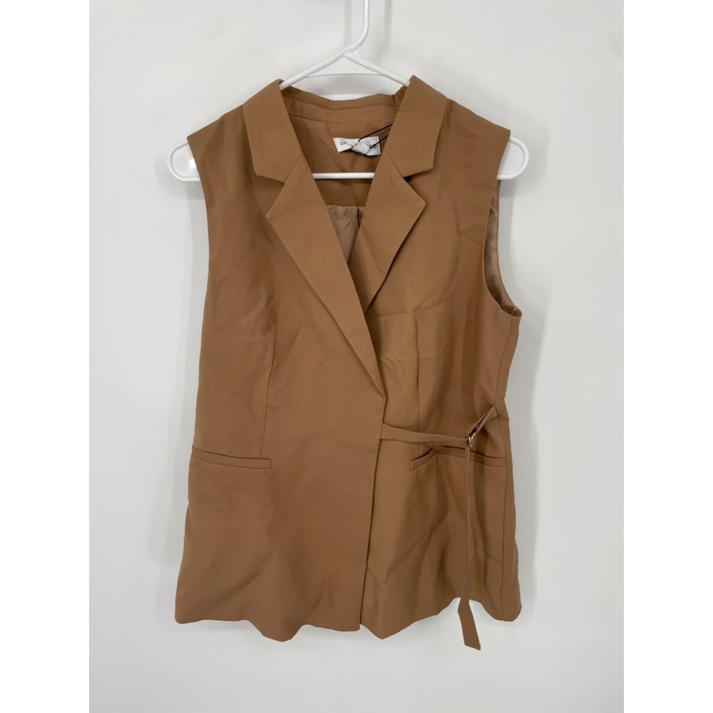 Gemma + Jane Wrap Vest Women's Small Brown Stretch Tie-Waist Dark Academia NWT